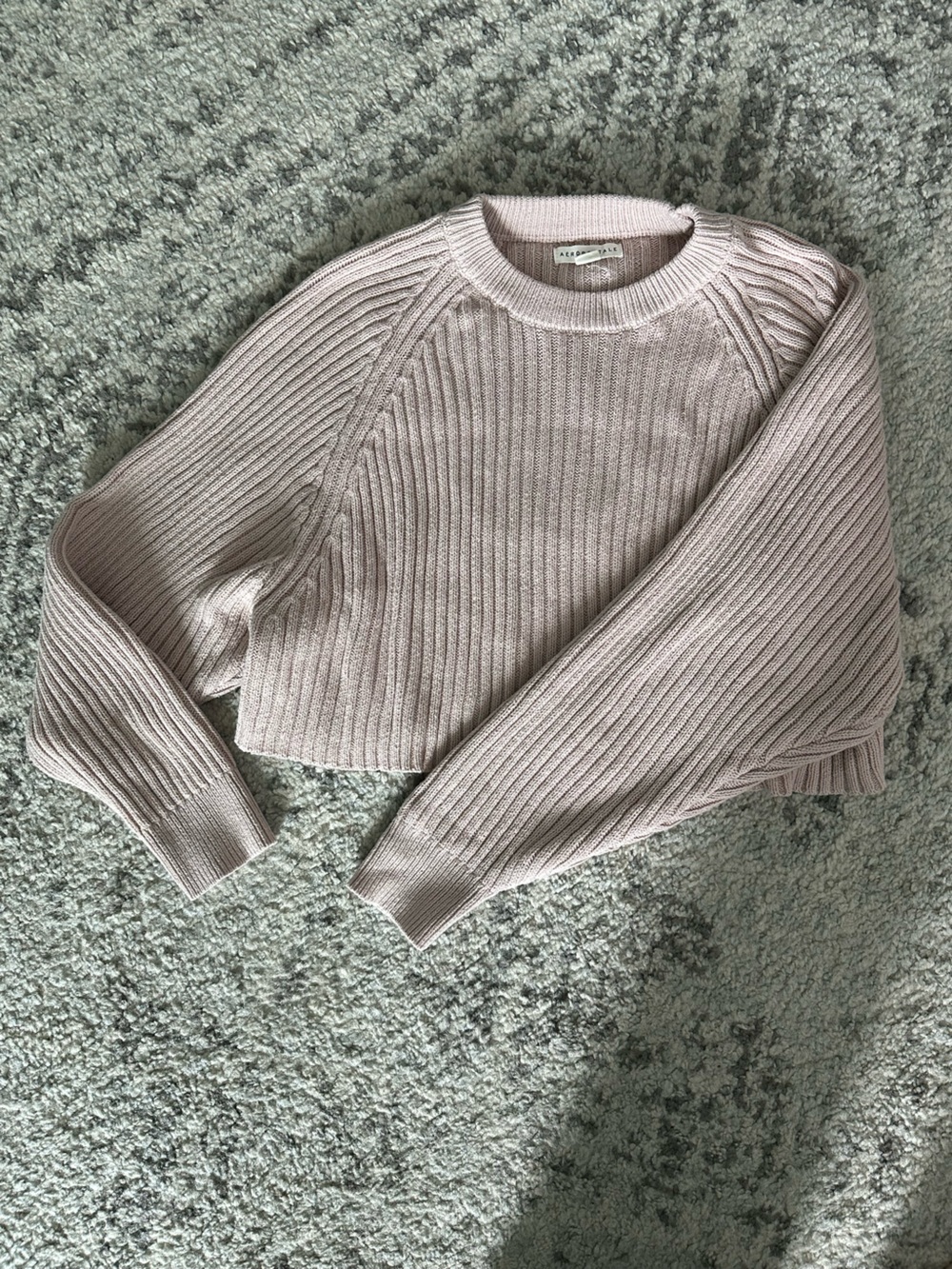 Aeropostale Women's Light Mauve Ribbed Crewneck Sweater